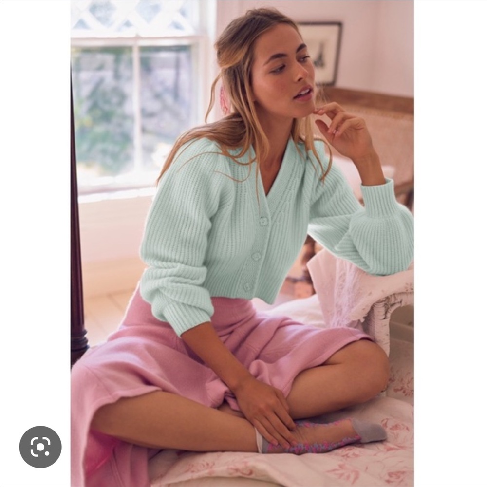 LoveShackFancy Avignon Cardigan In Seafoam